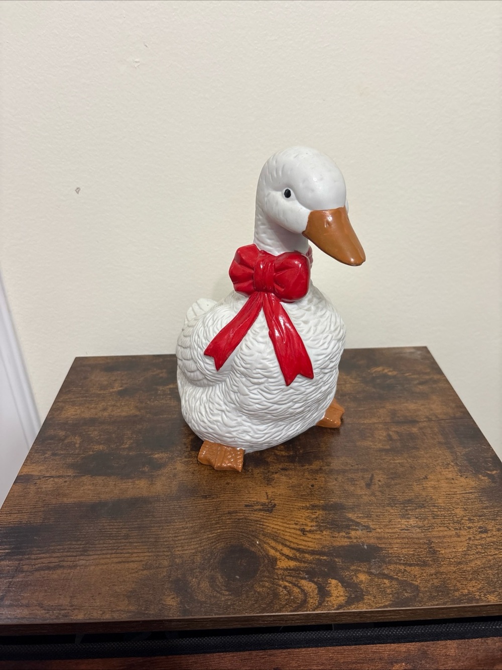 Vintage Ceramic Goose figurine with red bow made in Japan 9.5in